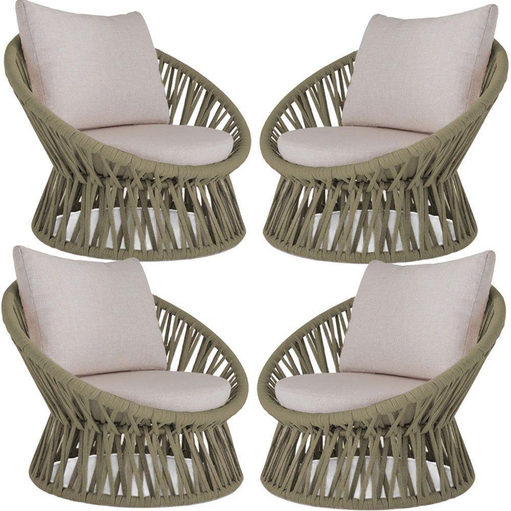 4 Poltrona Area Externa Monza Alumínio Pintura Corda Náutica Rami - 1