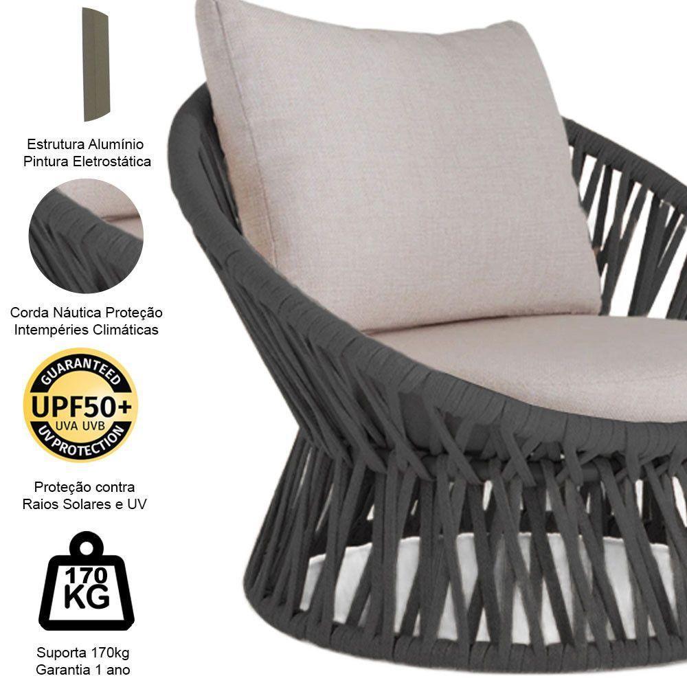 4 Poltrona Área Externa Monza Alumínio Pintura Corda Náutica Preto - 3