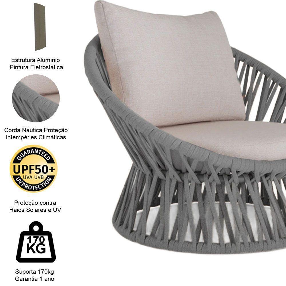 2 Poltrona Área Externa Monza Alumínio Pintura Corda Náutica Prata - 3