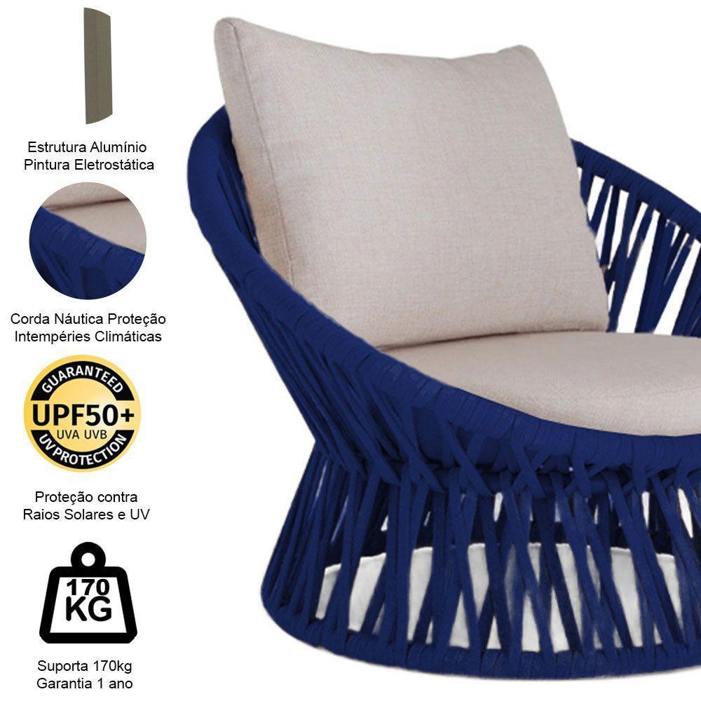 4 Poltrona Área Externa Monza Alumínio Pintura Corda Náutica Azul Marinho - 3