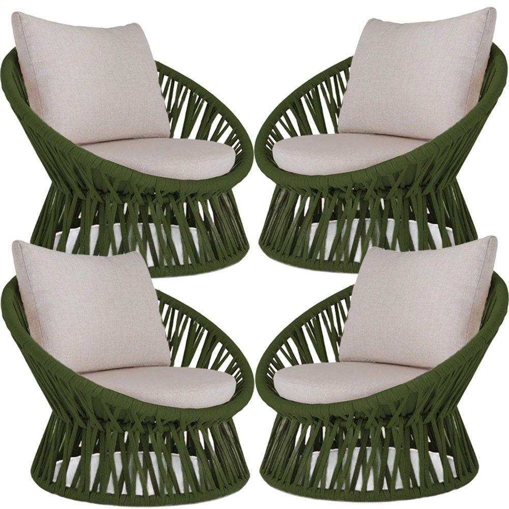 4 Poltrona Área Externa Monza Alumínio Pintura Corda Náutica Verde Musgo - 1