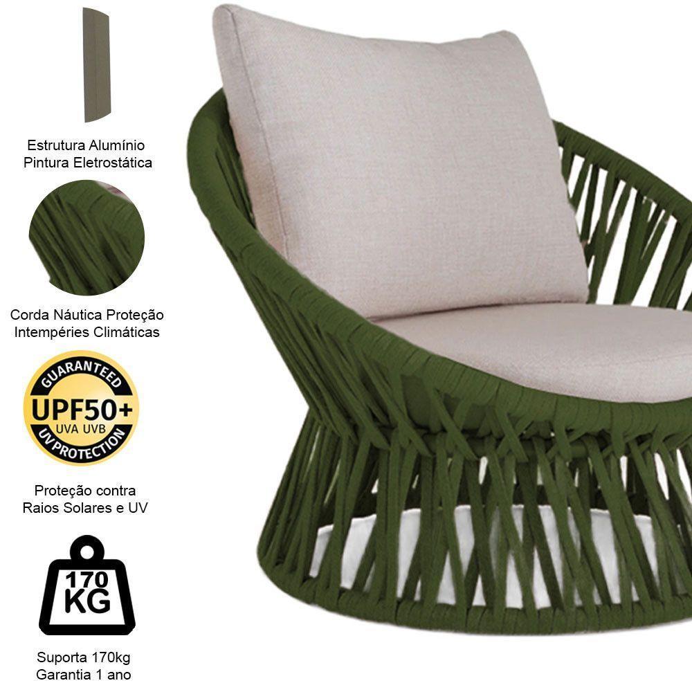 4 Poltrona Área Externa Monza Alumínio Pintura Corda Náutica Verde Musgo - 3