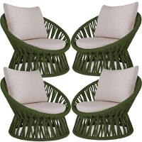 4 Poltrona Área Externa Monza Alumínio Pintura Corda Náutica Verde Musgo - 1