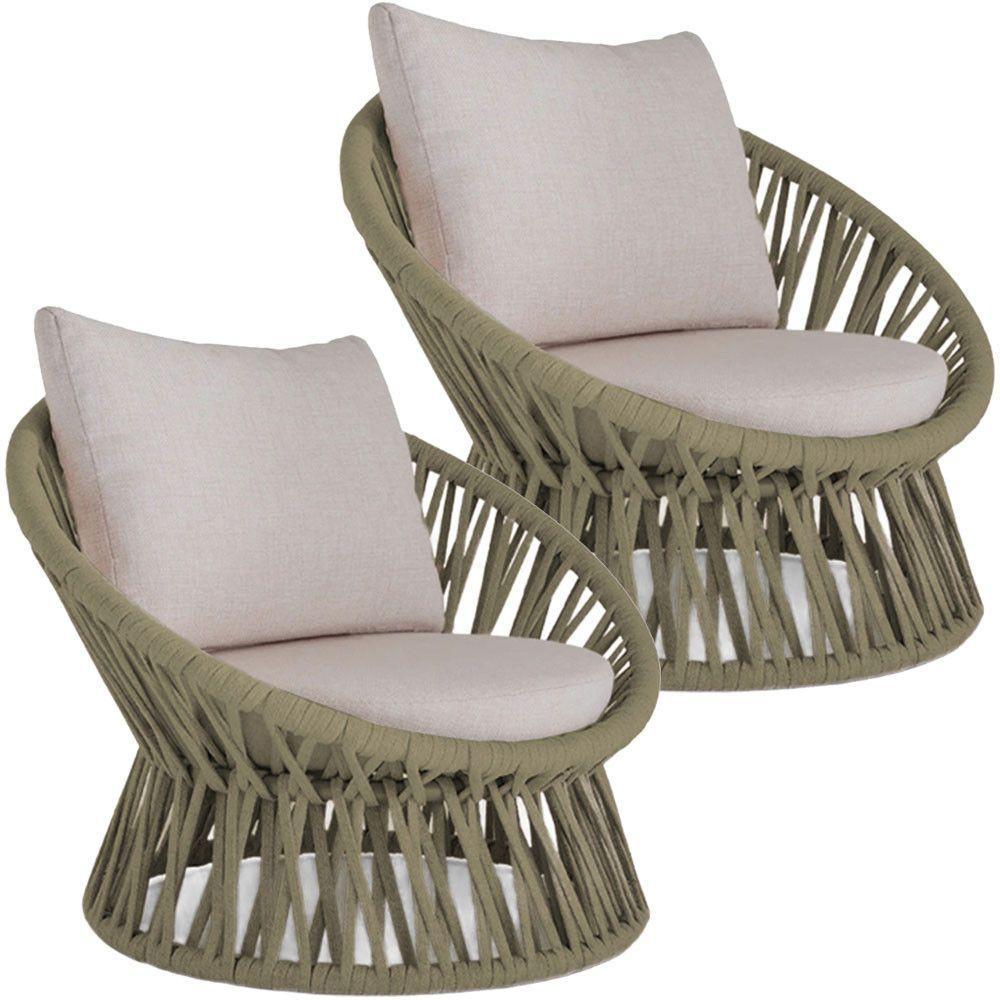 2 Poltrona Área Externa Monza Alumínio Pintura Corda Náutica Rami - 1