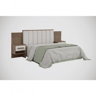 Cabeceira Para Cama De Casal Ripada Irís 140cm Estofada Com 2 Mesas De Cabeceira D Doro Castanho/off White/ripado
