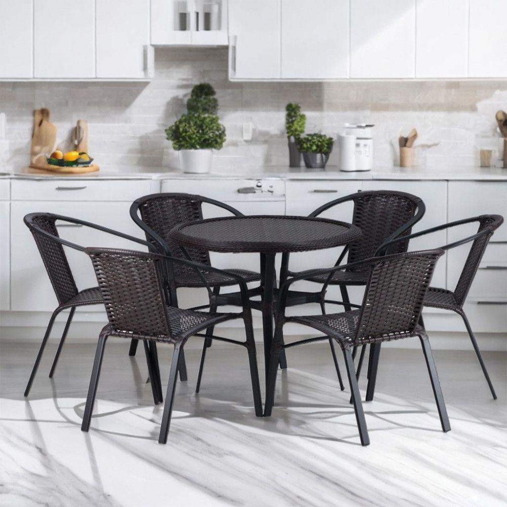 6 Cadeiras E Mesa Floripa Tampo Tramado Alumínio Trama Tabaco - 2