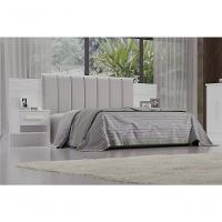 Cabeceira Para Cama Queen Size Ripada Irís Estofada Com 2 Mesas De Cabeceira D Doro Branco/ripado - 1