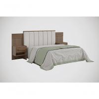 Cabeceira Para Cama Queen Size Ripada Irís Estofada Com 2 Mesas De Cabeceira D Doro Castanho/ripado - 1