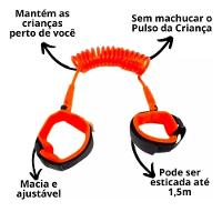Pulseira Seguranca Infantil Ajustavel Cordinha Passeio Publico Protetor Bebe Crianca Com Trava Laranja - 7