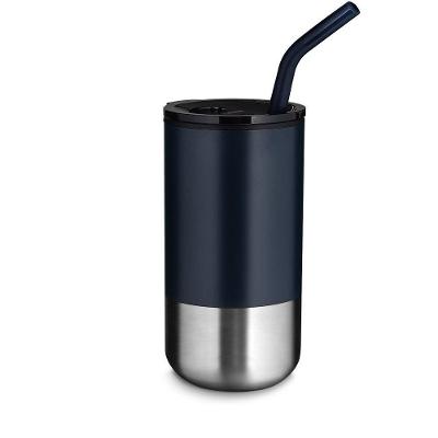 Copo Térmico Com Tampa E Canudo De Aço Inoxidável 550ml Azul