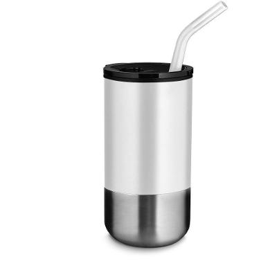 Copo Térmico 550ml Branco Com Tampa E Canudo De Aço Inoxidável