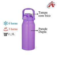 Garrafa Térmica Inox Roxa Com Alça - 1,5l Para Bebidas Quentes E Frias Em Atividades Externas - 3