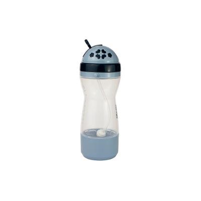 Garrafa Compacta 380ml Com Porta-lanches E Canudo Silicone - Azul, Antivazamento Para Aventuras