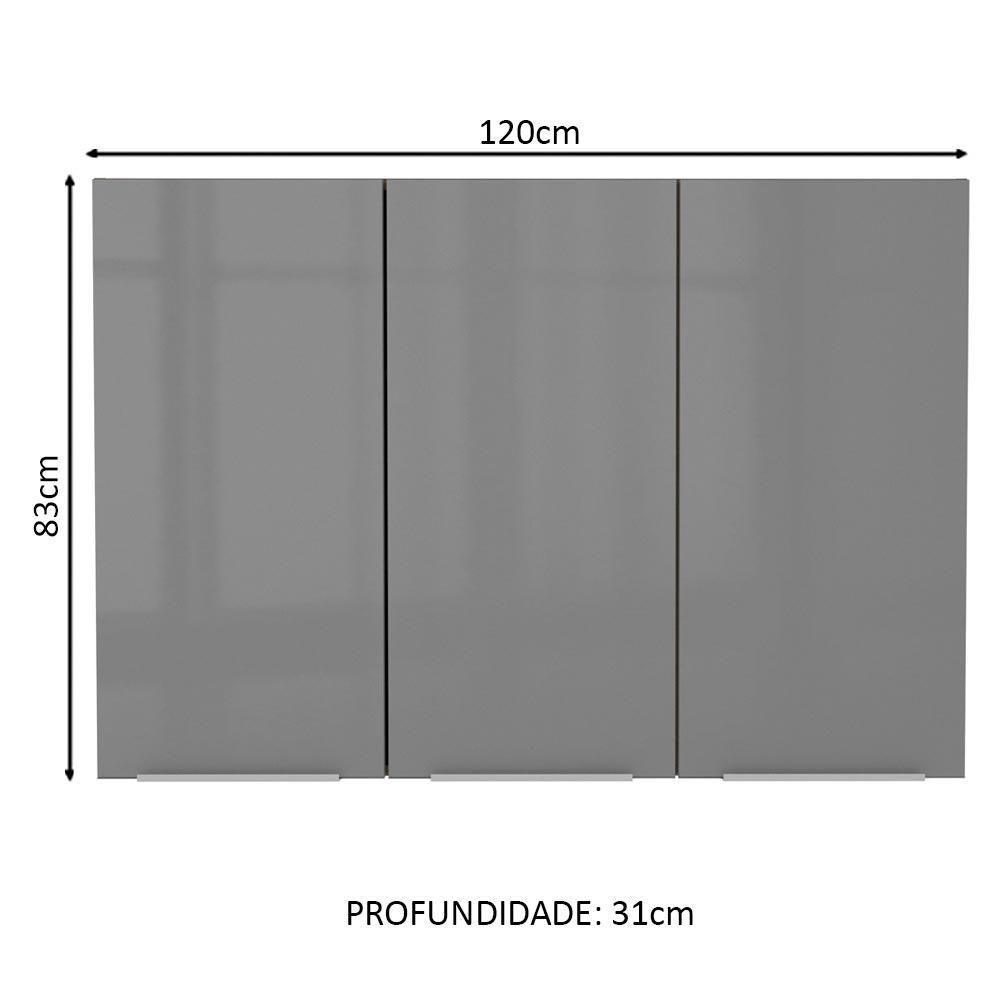 Armário Aéreo Madesa Lux 120 Cm 3 Portas Rustic/cinza - 4