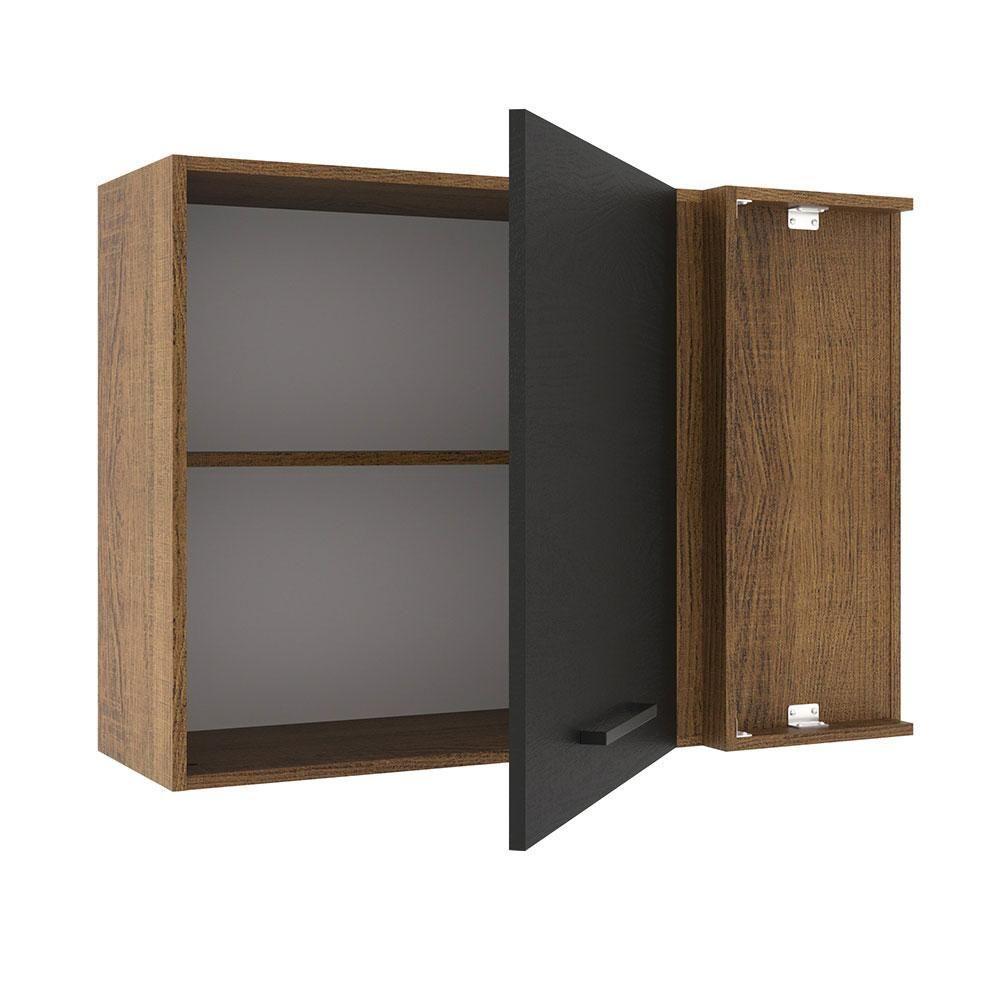 Armário Aéreo De Canto Madesa Agata 1 Porta Rustic Preto - 4
