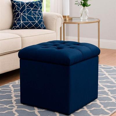 Puff Baú Decorativo 51x51 Suede Azul Marinho - Majú Decor