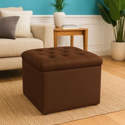 Puff Baú Decorativo 51x51 Suede Marrom - Majú Decor
