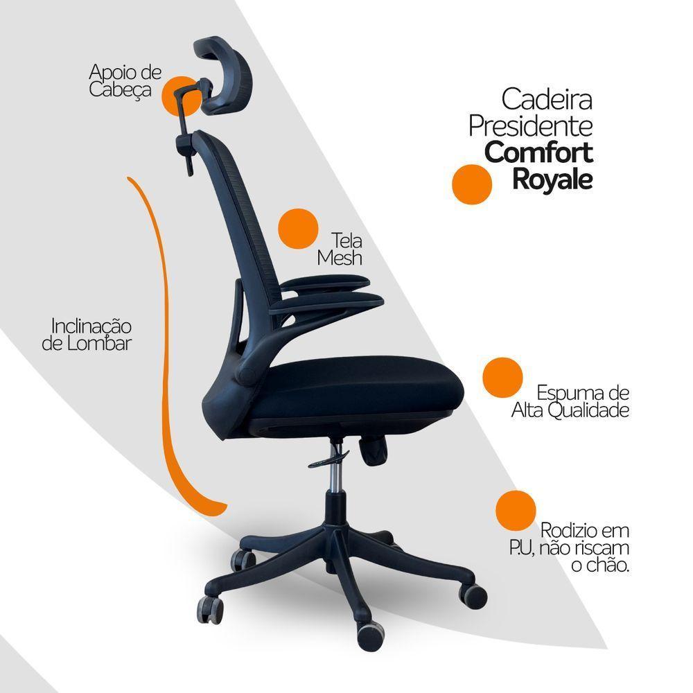 Kit 2 Cadeiras Presidente Oficial Comfort Royale Com Apoio - 5