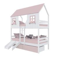 Beliche Casinha Encantada Com 02 Gavetas Kit Escada/ Escorregador Madeira Maciça Branco/ Rosa Megamobilia - 2