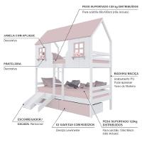 Beliche Casinha Encantada Com 02 Gavetas Kit Escada/ Escorregador Madeira Maciça Branco/ Rosa Megamobilia - 3