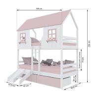 Beliche Casinha Encantada Com 02 Gavetas Kit Escada/ Escorregador Madeira Maciça Branco/ Rosa Megamobilia - 4