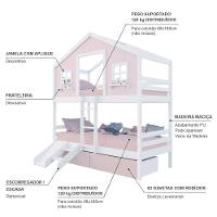Beliche Casinha Sonhos Com 02 Gavetas Rosa Kit Escada/ Escorregador Madeira Maciça Rosa/ Branco Megamobilia - 4