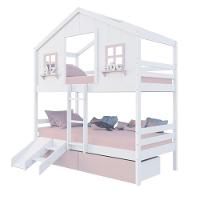 Beliche Casinha Dos Sonhos Com 02 Gavetas Kit Escada/ Escorregador Madeira Maciça Branco/ Rosa Megamobilia - 2