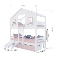 Beliche Casinha Dos Sonhos Com 02 Gavetas Kit Escada/ Escorregador Madeira Maciça Branco/ Rosa Megamobilia - 3