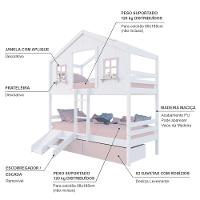 Beliche Casinha Dos Sonhos Com 02 Gavetas Kit Escada/ Escorregador Madeira Maciça Branco/ Rosa Megamobilia - 4