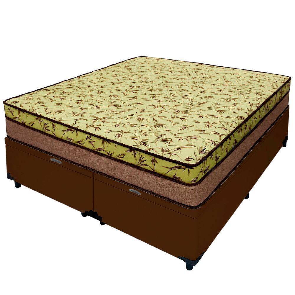 Cama Baú Casal 138 Bipartido Tecido Sintético Marrom Com Colchão De Espuma Tokio D33 Bege - 1