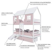 Beliche Casinha Encantada Com 02 Gavetas Kit Escada/ Escorregador Madeira Maciça Rosa/ Branco Megamobilia - 4