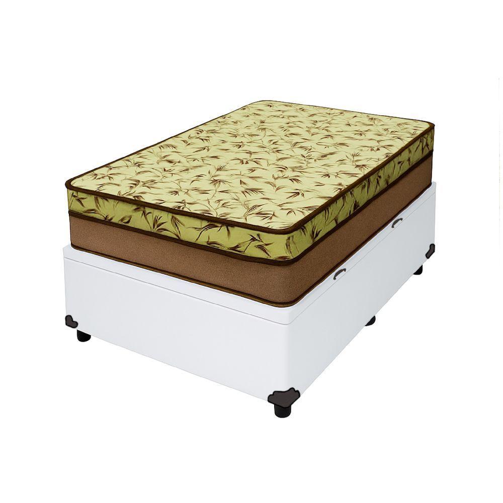Cama Box Baú Solteiro 88 Tecido Sintético Branco Com Colchão De Espuma D33 Tokio Bege - 1