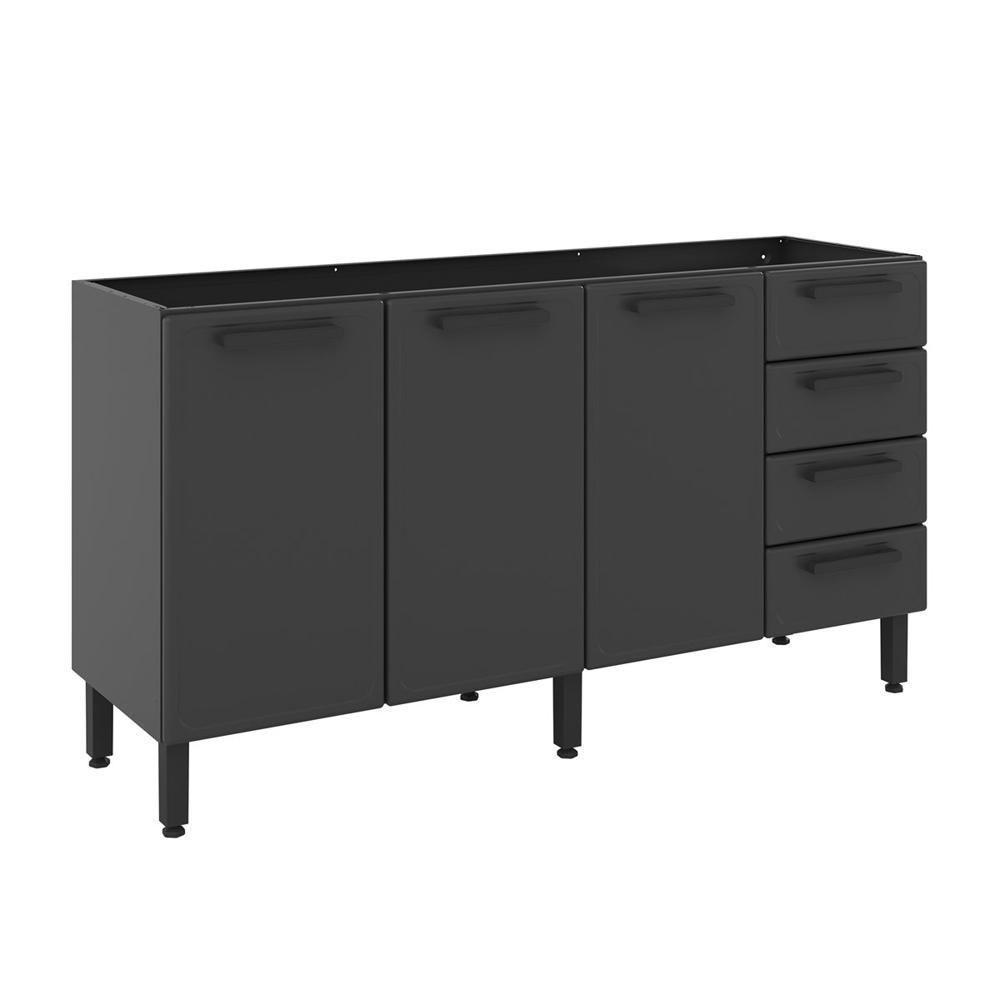 Balcão De Aço 3 Portas 4 Gavetas Grafite Estilo Bertolini Grafite - 1
