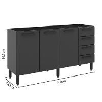 Balcão De Aço 3 Portas 4 Gavetas Grafite Estilo Bertolini Grafite - 2