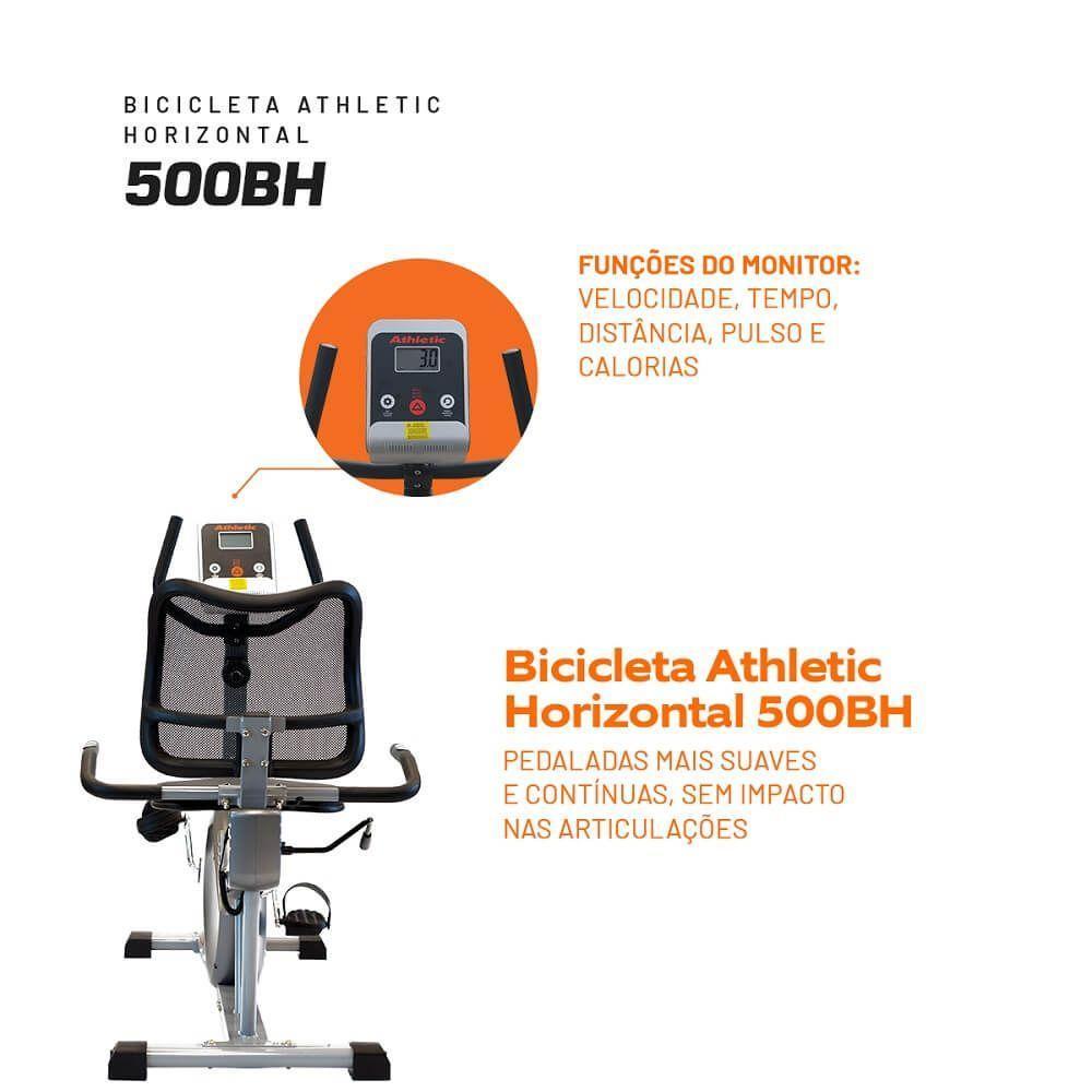 Bicicleta Ergométrica Horizontal Athletic 500Bh Magnética 8 Níveis 110kg Ideal Para Cardio E Reabilitação - 3