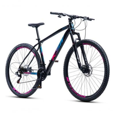 Bicicleta Ksw Xlt 100 Aro 29 24v Shimano Freio A Disco Mecânico Mtb Alumínio Preto/rosa/azul 15