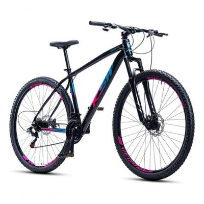 Bicicleta Ksw Xlt 100 Aro 29 21v Shimano Freio A Disco Mecânico Mtb Alumínio Preto/rosa/azul 15