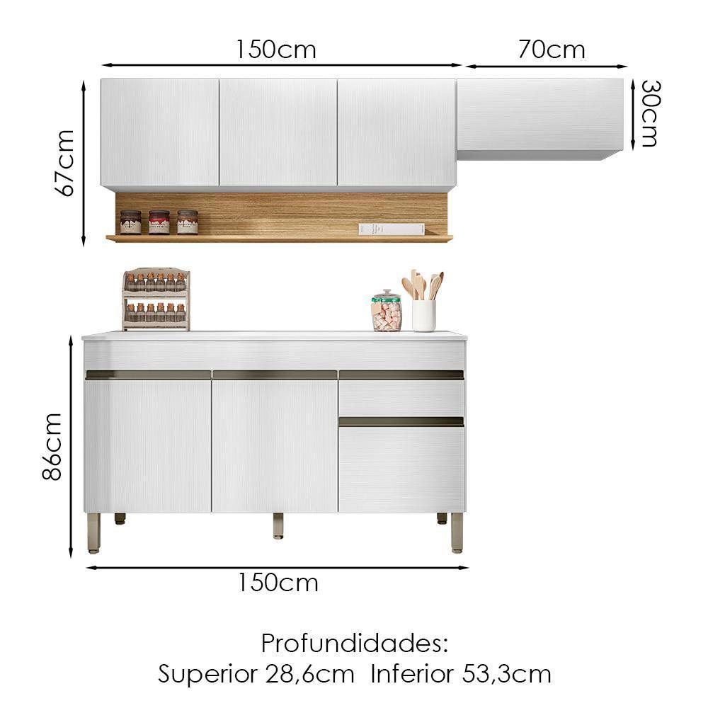 Cozinha Modulada 3 Pecas Com Balcao Tampo Line Supremo Cp Freijo Ktp Supremo Cp Freijo - 3