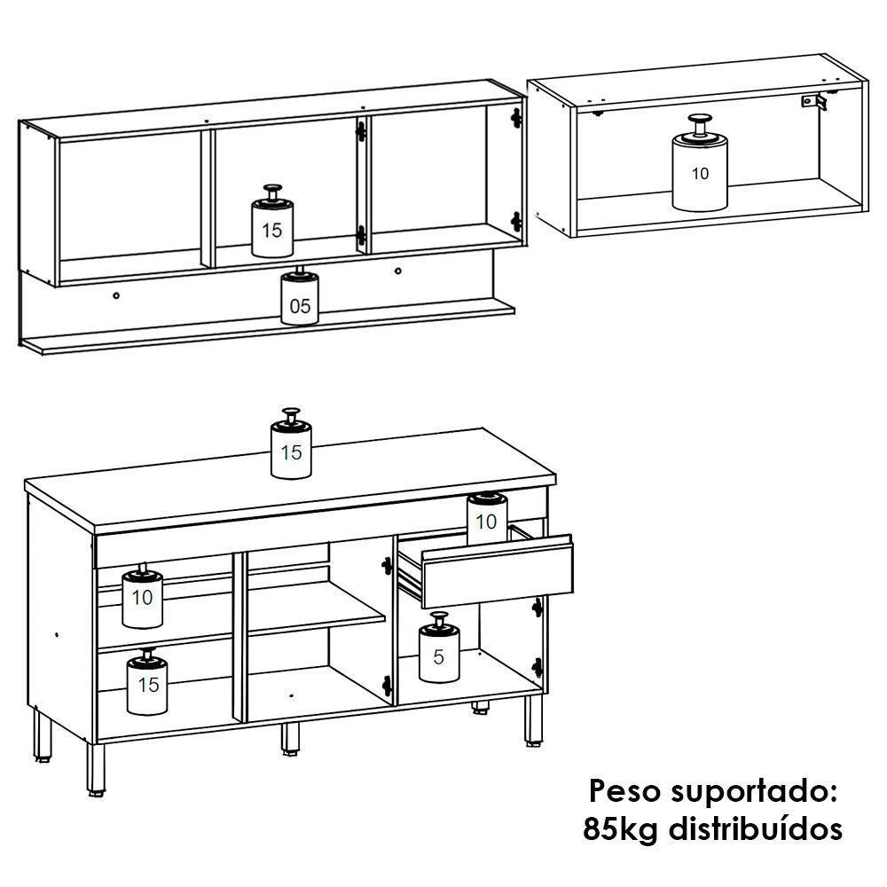 Cozinha Modulada 3 Pecas Com Balcao Tampo Line Supremo Cp Freijo Ktp Supremo Cp Freijo - 4