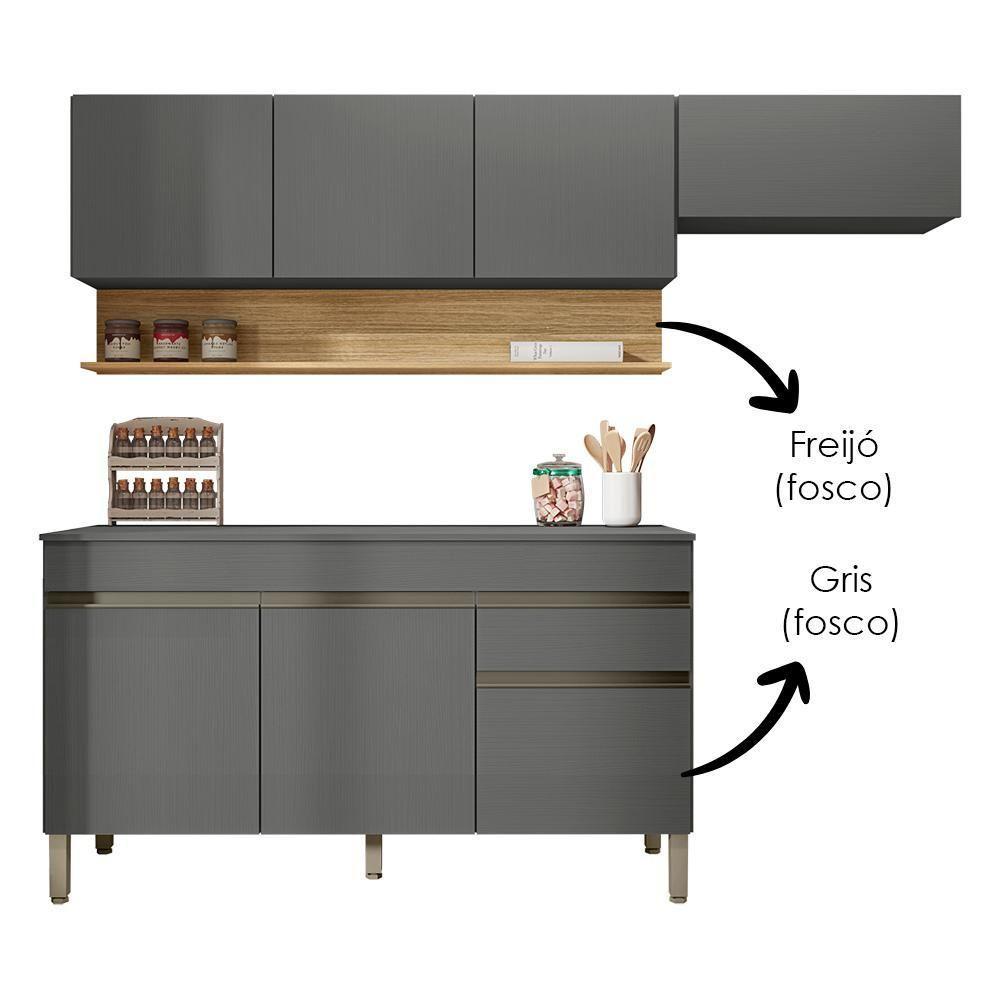 Cozinha Modulada 3 Pecas Com Balcao Tampo Line Gris Cp Freijo Ktp Gris Cp Freijo - 5