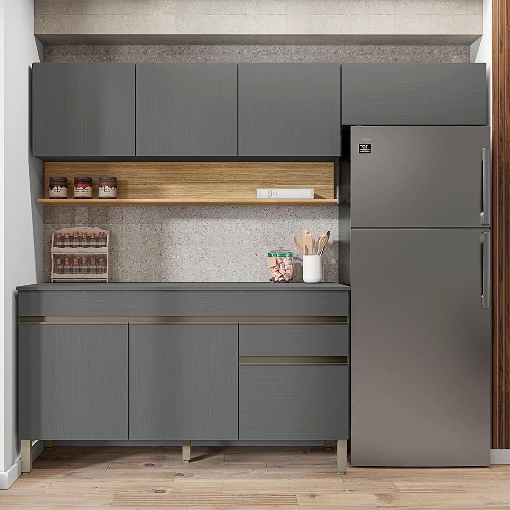 Cozinha Modulada 3 Pecas Com Balcao Tampo Line Gris Cp Freijo Ktp Gris Cp Freijo - 7