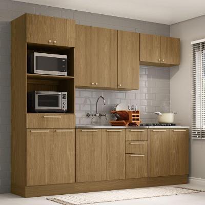 Cozinha Compacta Elegance 9 Portas 3 Gavetas MDF 270cm Amadeirado com Nicho Micro-ondas