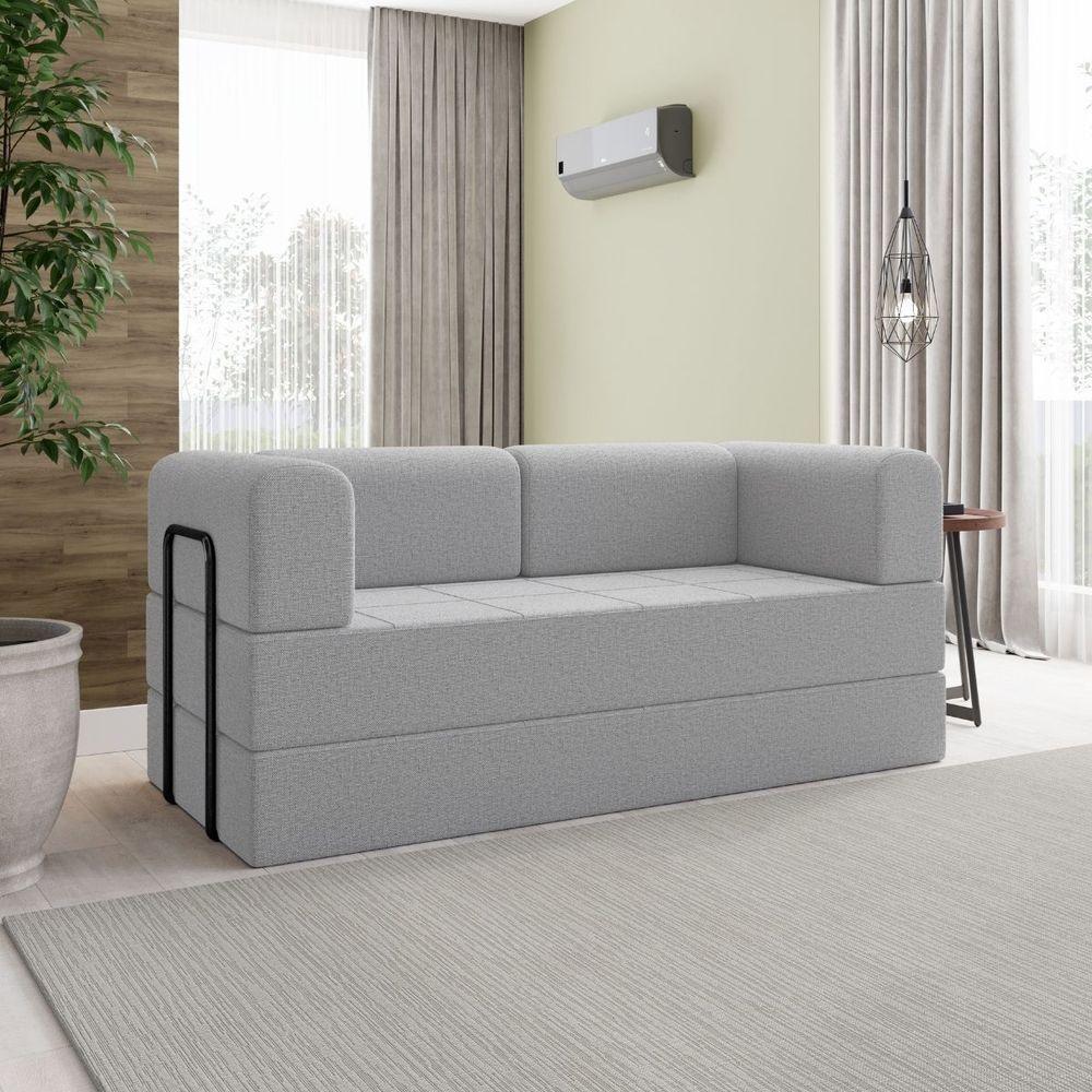 Sofá 2 Lugares Na Caixa Modular Linho Bege Cinza - 2