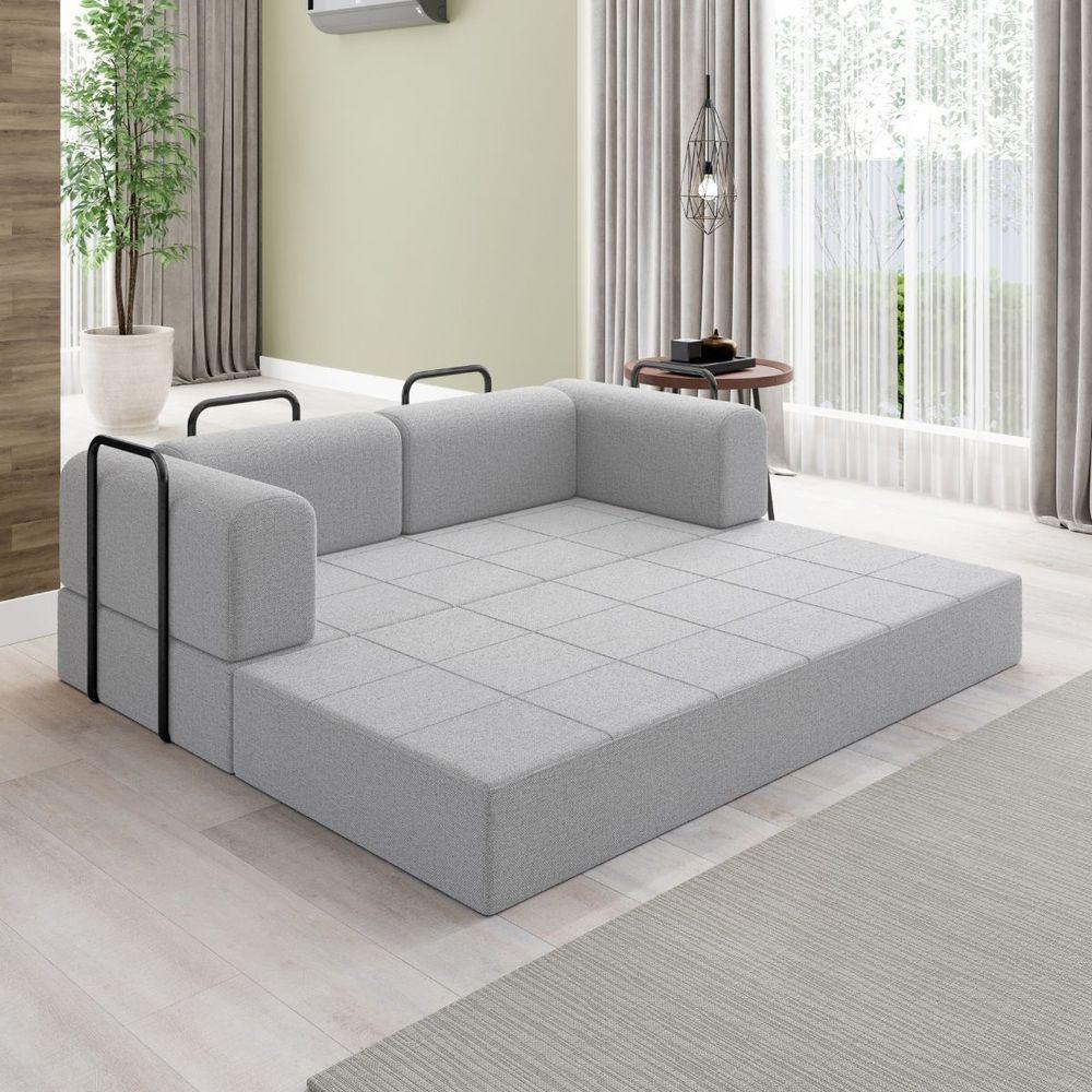 Sofá 2 Lugares Na Caixa Modular Linho Bege Cinza - 4