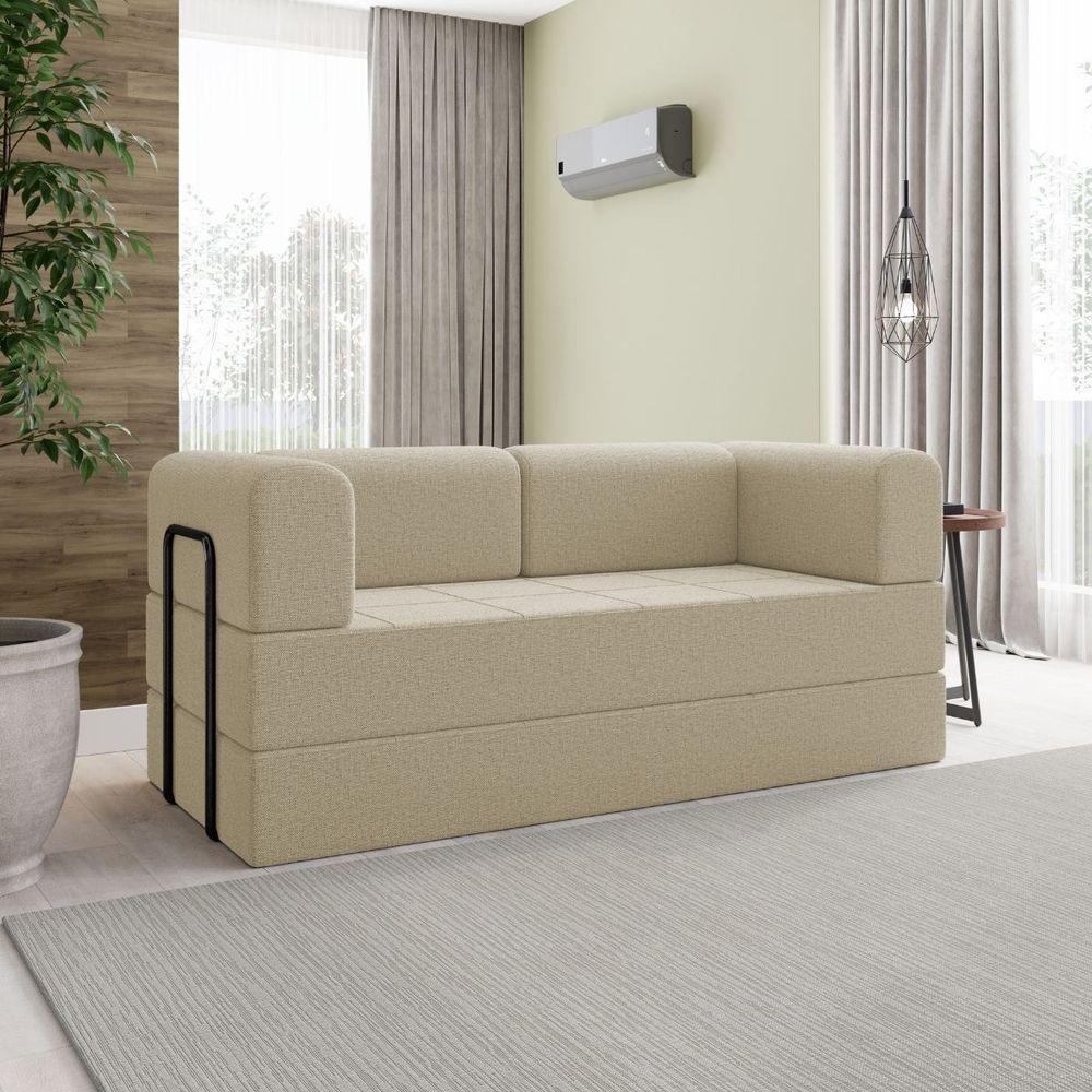 Sofá 2 Lugares Na Caixa Modular Linho Bege - 2