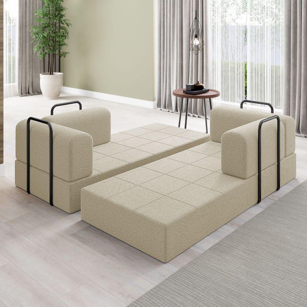 Sofá 2 Lugares Na Caixa Modular Linho Bege - 3
