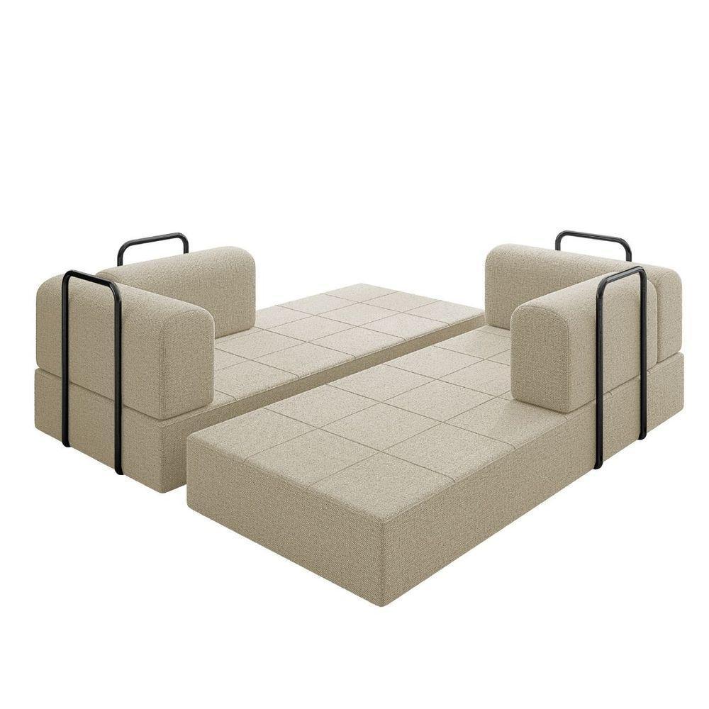 Sofá 2 Lugares Na Caixa Modular Linho Bege - 8