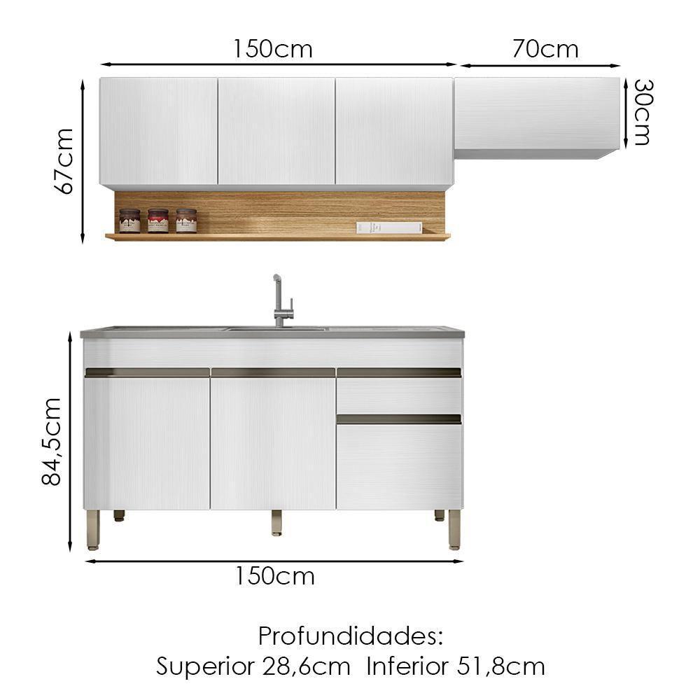 Cozinha Modulada 3 Pecas Com Balcao Pia Line Supremo Cp Freijo Ktp Supremo Cp Freijo - 2