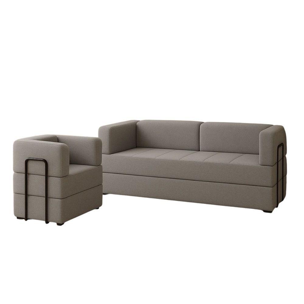 Kit Sofá E Poltrona Na Caixa Modular Roberta Para A Sala Cinza - 2