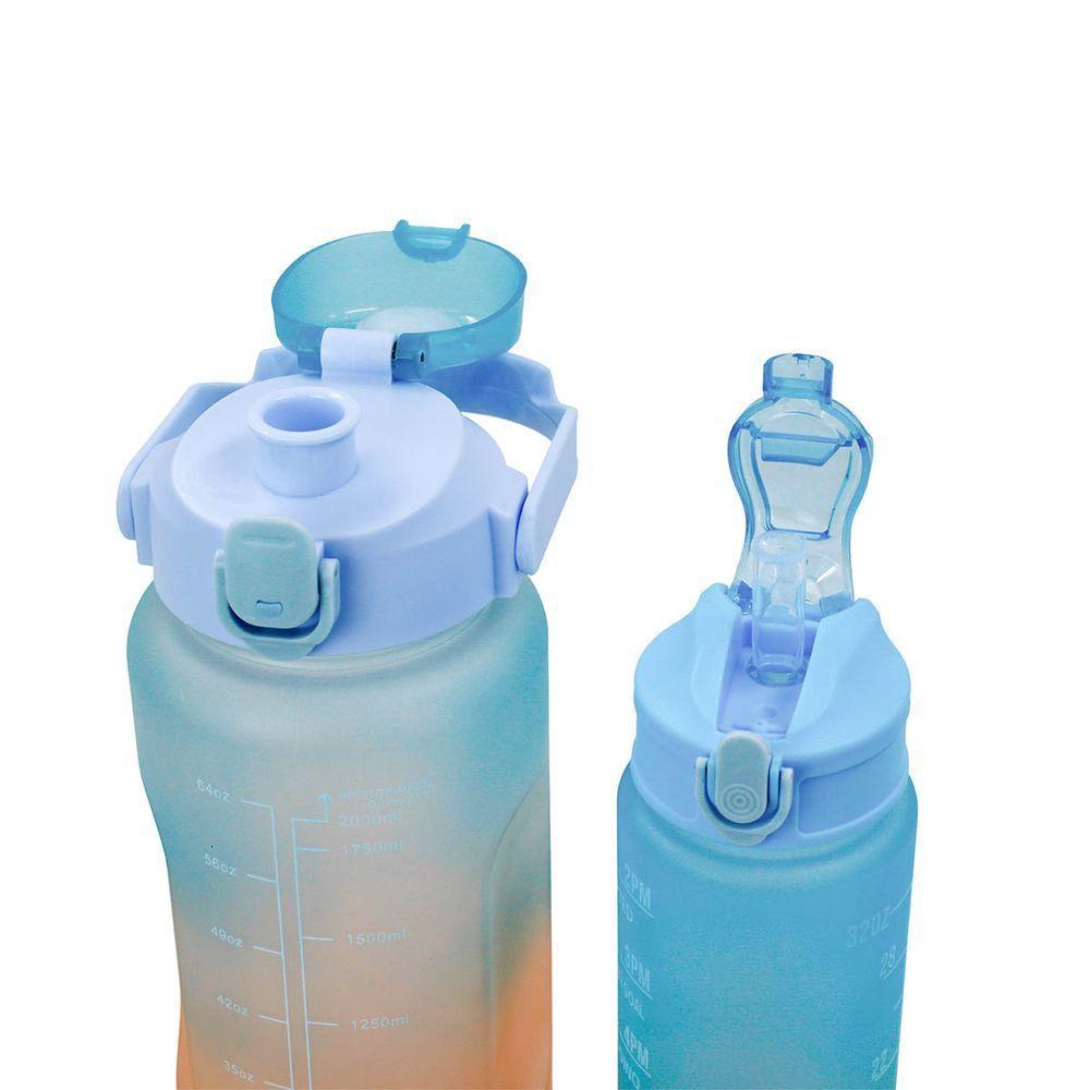 Garrafa Galão De Agua 2l E 900ml Degrade Com Figurinhas Adesivos 3d Tampa Azul - 2